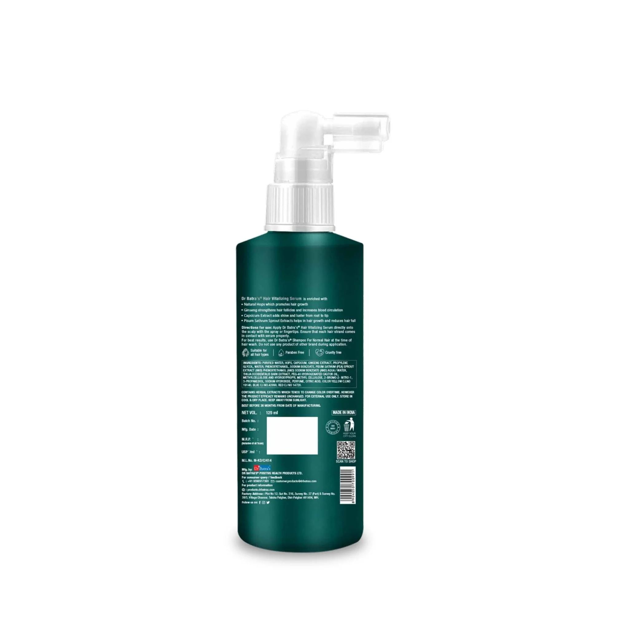 Dr Batra's Hair Vitalizing Serum, Enriched with essential vitamins, Ginseng, Capsicum, Reduces Irritability, Healthy scalp & Radiant look, Safe, Tricologists recommended (125ml) - Image 3
