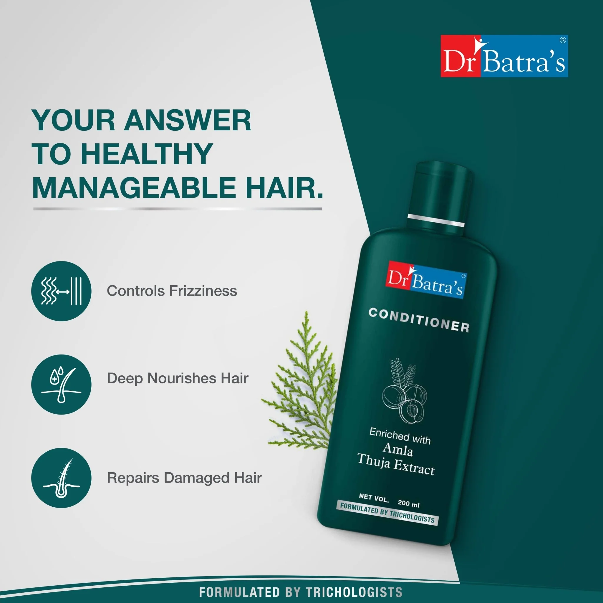 Dr Batra's® Hair Conditioner – Enriched with Amla & Thuja | Nourishing & Strengthening Hair Care | Reduces Hair Fall & Improves Hair Texture | For Men & Women - Image 3