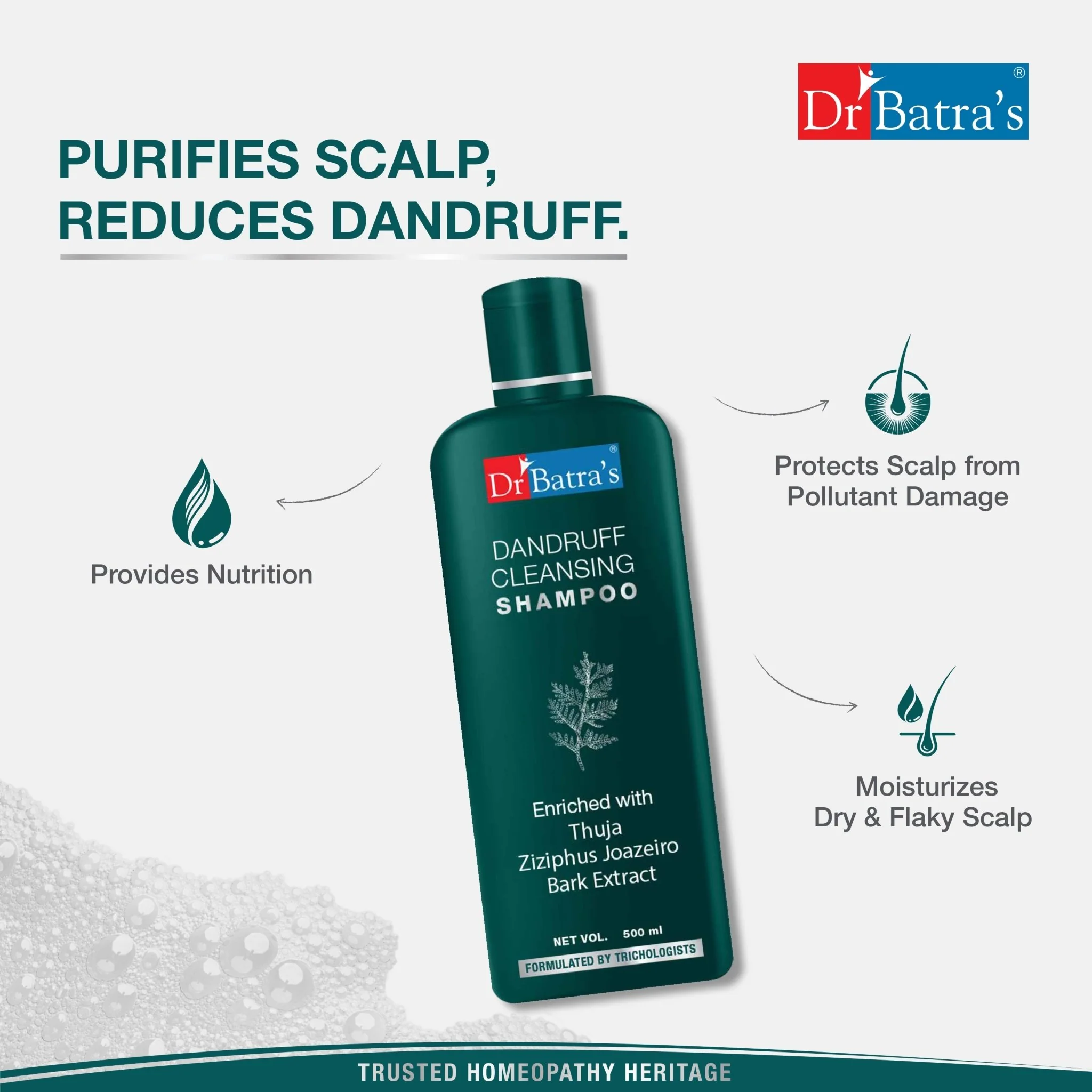 Dr Batra's® Dandruff Cleansing Shampoo – Tea Tree Oil, Thuja & Ziziphus Extract | Anti-Dandruff, Soothes Itchy Scalp & Reduces Flakes | Herbal Shampoo for Men & Women - Image 4