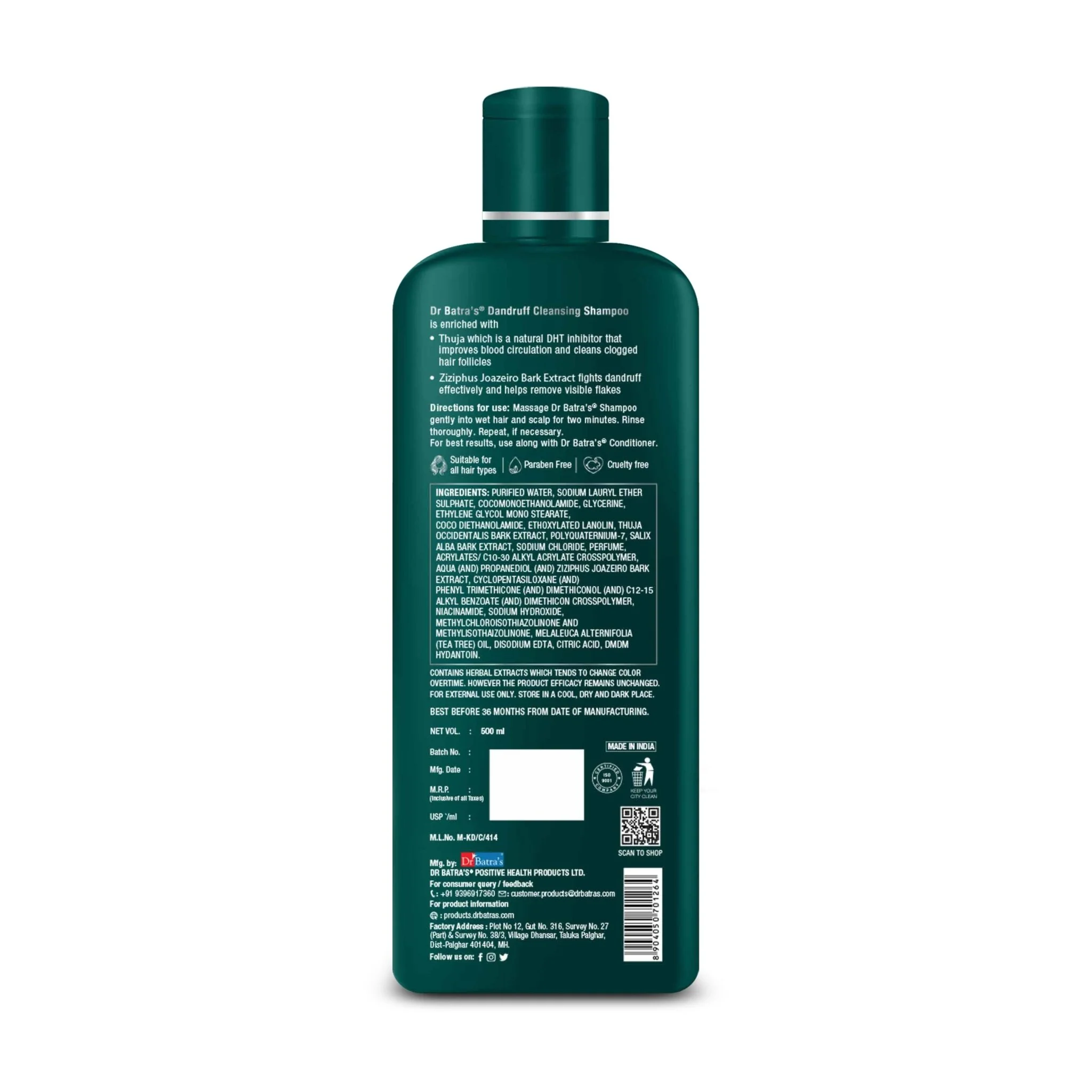 Dr Batra's® Dandruff Cleansing Shampoo – Tea Tree Oil, Thuja & Ziziphus Extract | Anti-Dandruff, Soothes Itchy Scalp & Reduces Flakes | Herbal Shampoo for Men & Women - Image 9