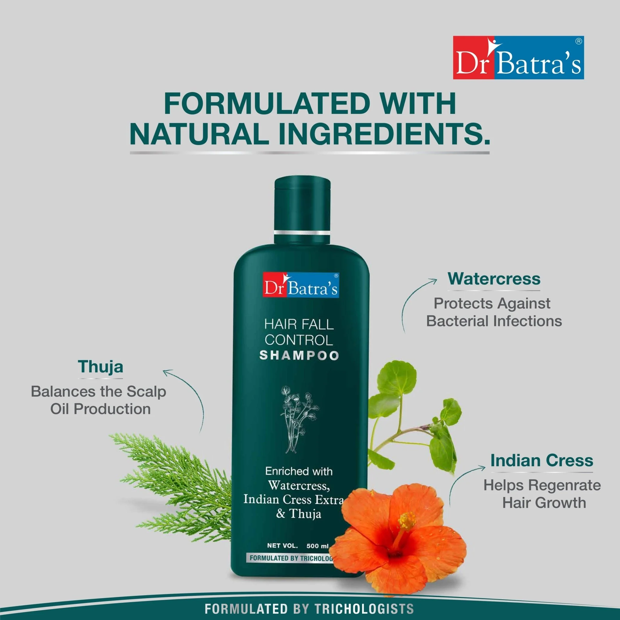 Dr Batra’s® Hair Fall Control Shampoo – Herbal Anti-Hair Fall Shampoo | Paraben, SLES & Silicone Free | Strengthens Hair, Reduces Hair Fall | Best Shampoo for Men & Women - Image 5