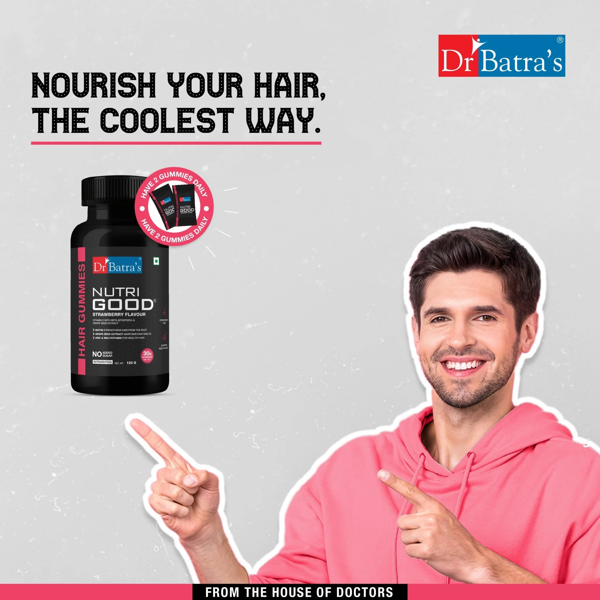 Dr Batra's Nutrigood Biotin Hair Gummies for Strong & Healthy Hair with Grape Seed Extract, Vitamins & Zinc for Nourishment & Protection - Pack of 30 Gummies - Image 5