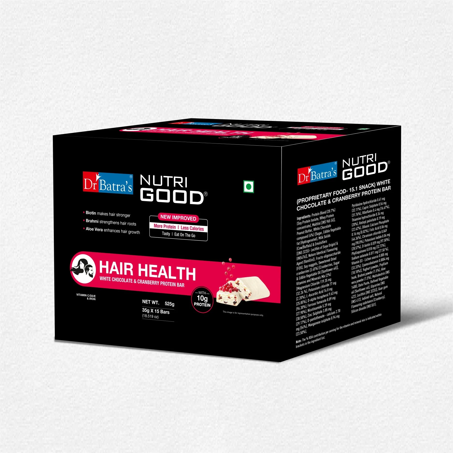 Dr Batra's NutriGood Hair Health Protein Bar -10g of protein per bar | Pack of 15 - 525g - Image 3