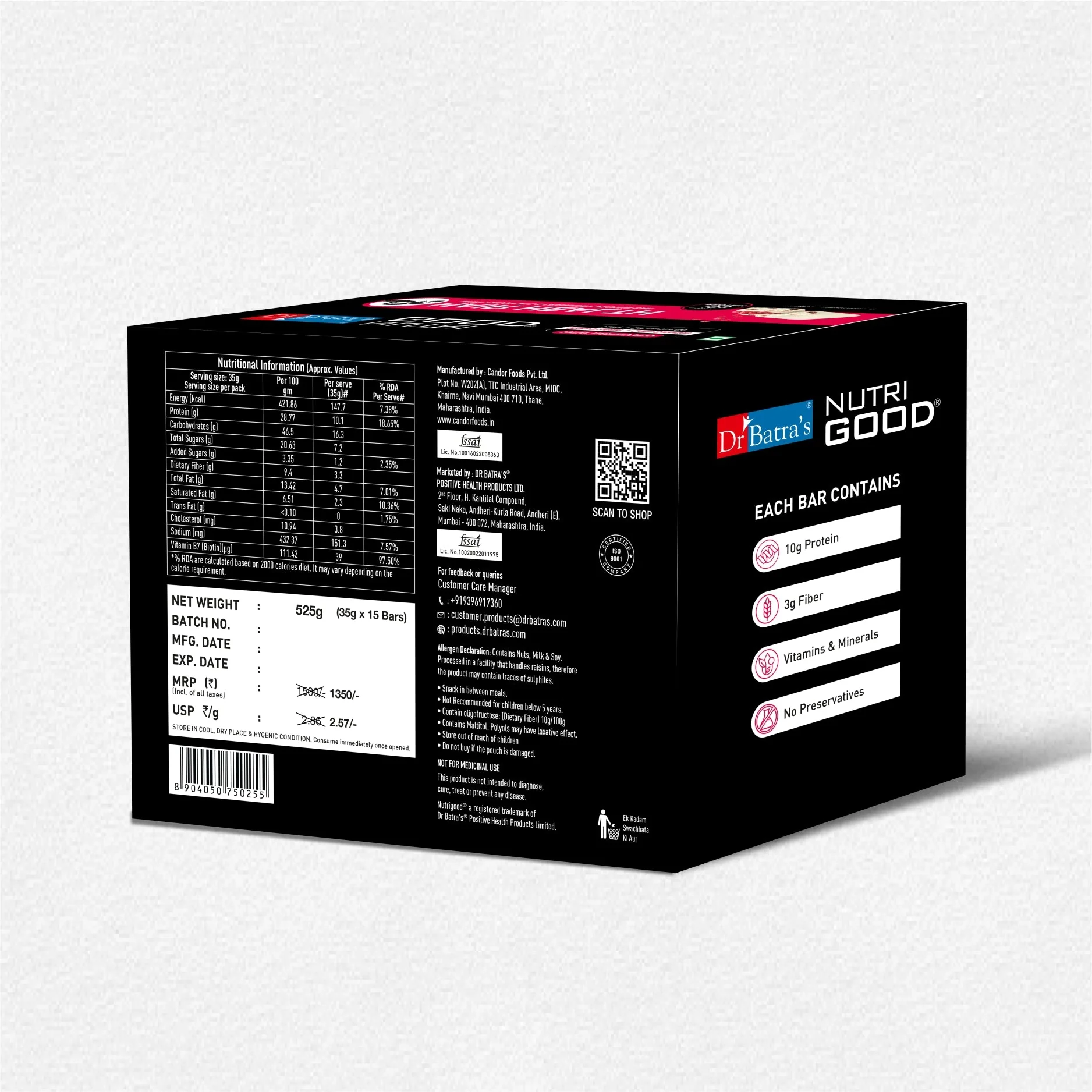 Dr Batra's NutriGood Hair Health Protein Bar -10g of protein per bar | Pack of 15 - 525g - Image 4