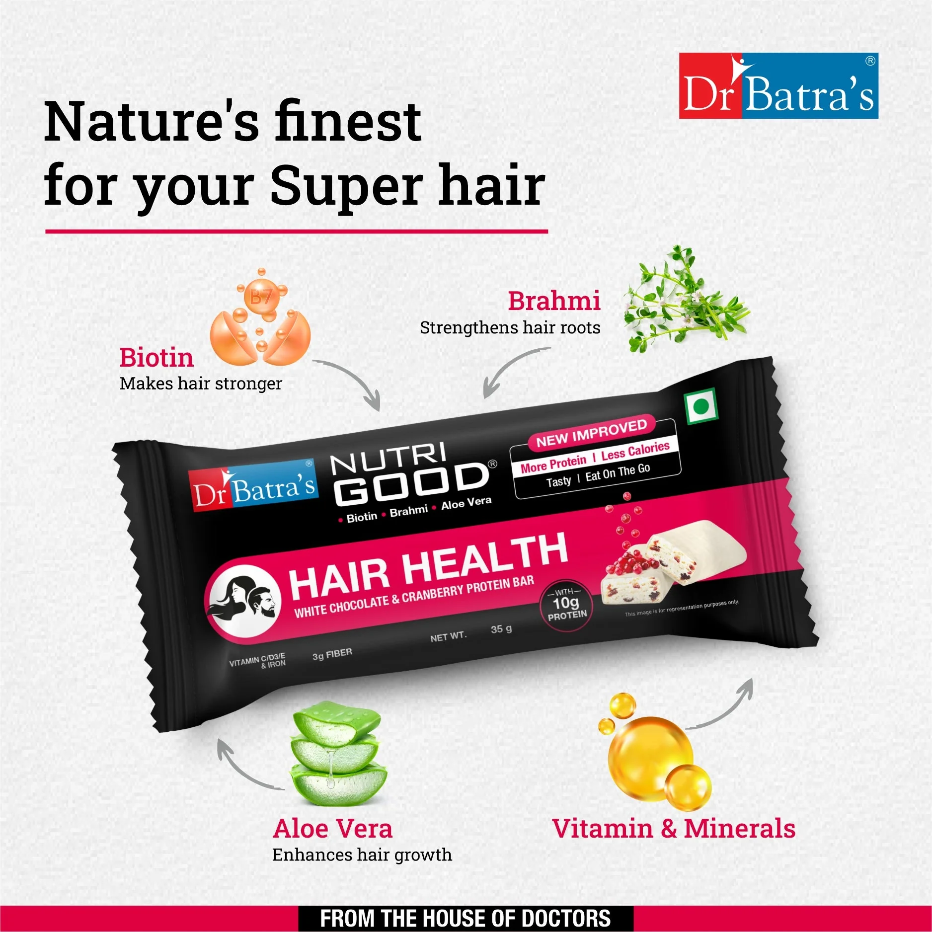 Dr Batra's NutriGood Hair Health Protein Bar -10g of protein per bar | Pack of 15 - 525g - Image 7