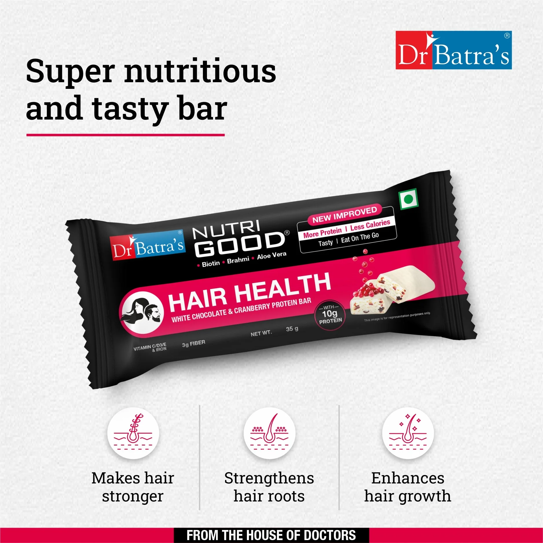 Dr Batra's NutriGood Hair Health Protein Bar -10g of protein per bar | Pack of 15 - 525g - Image 9