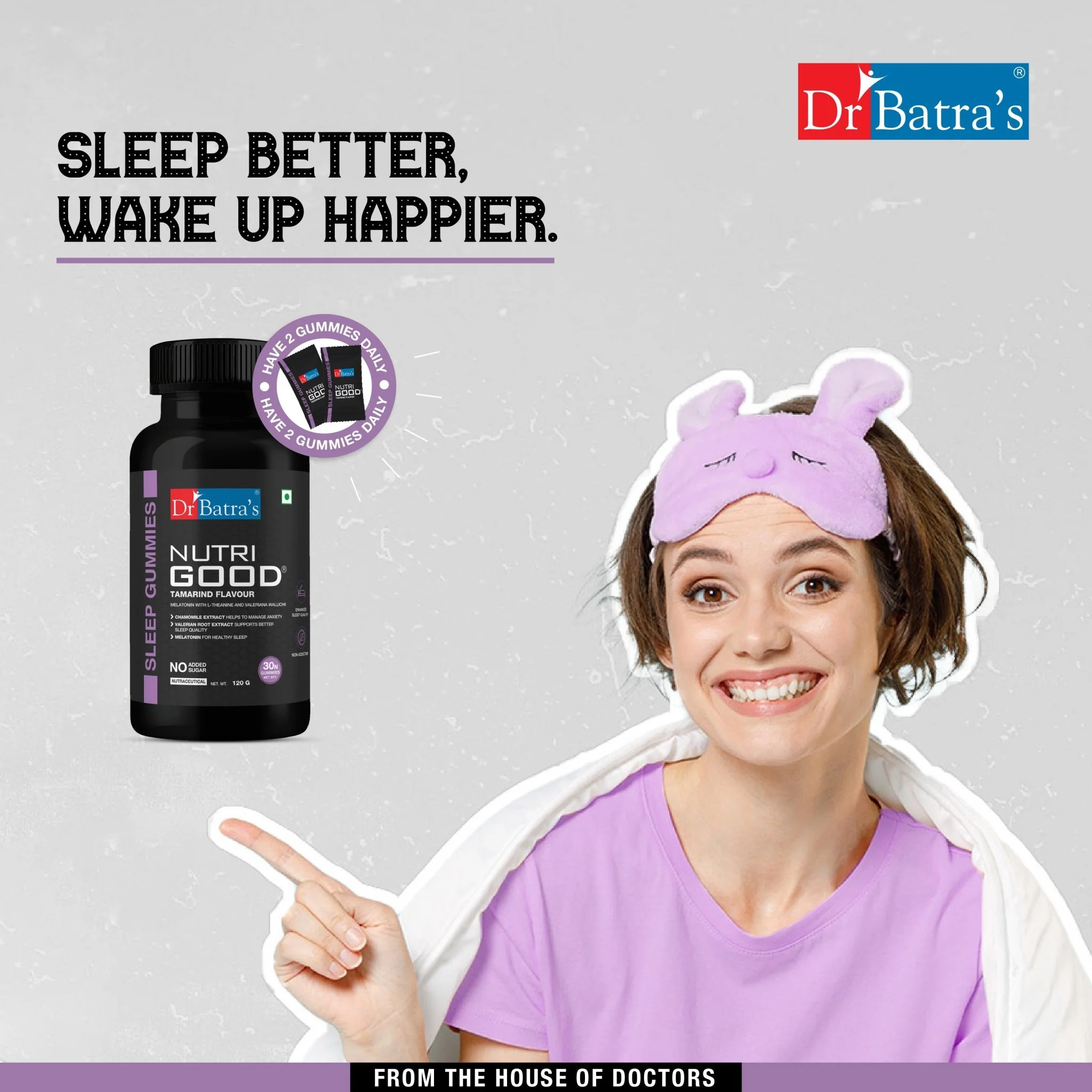 Dr Batra's Nutrigood Melatonin Sleep Gummies for Falling Asleep Faster | Fortified with with L-Theanine & Chamomile to Ease Anxiety & Wake Up Fresh - Pack of 30 Gummies - Image 4