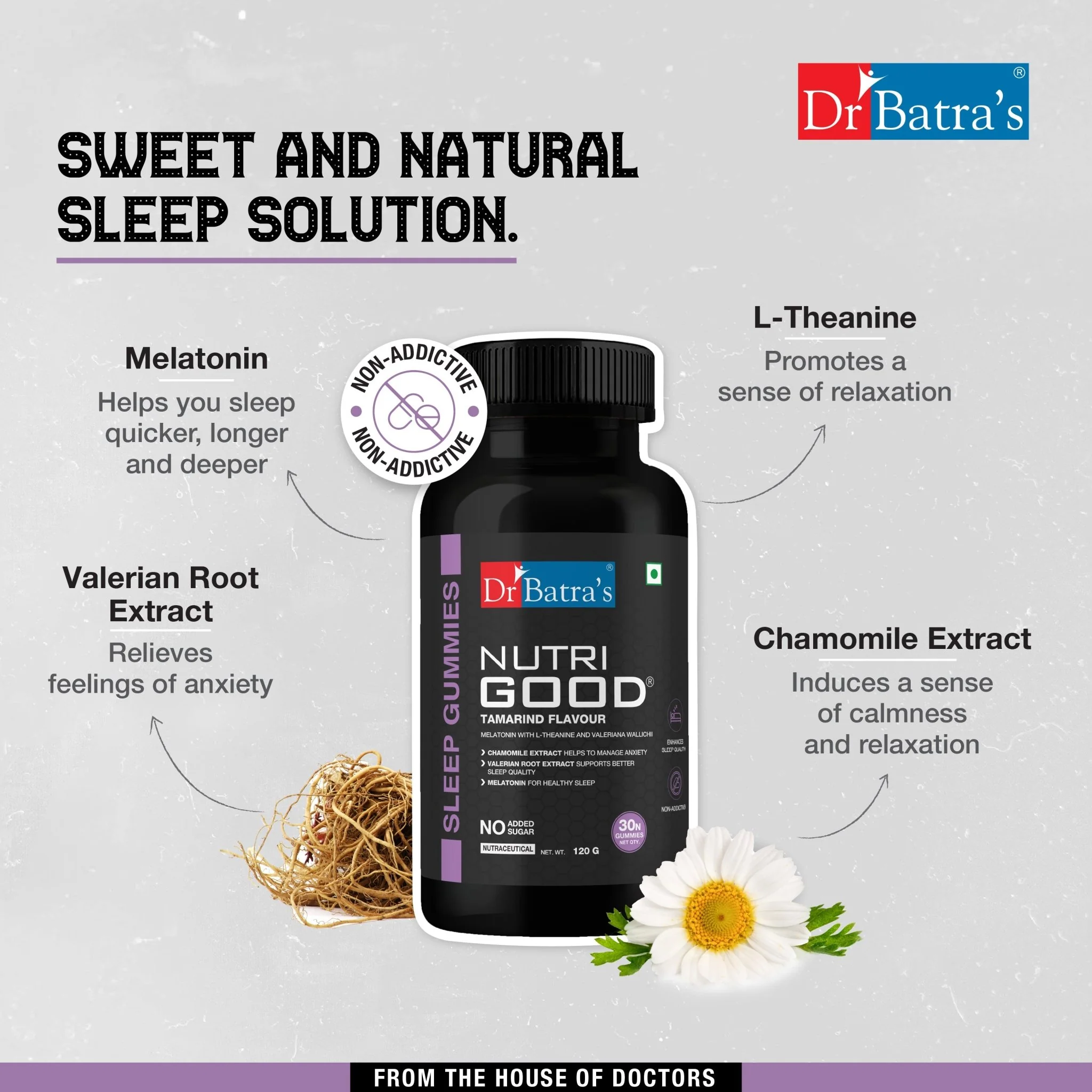 Dr Batra's Nutrigood Melatonin Sleep Gummies for Falling Asleep Faster | Fortified with with L-Theanine & Chamomile to Ease Anxiety & Wake Up Fresh - Pack of 30 Gummies - Image 6
