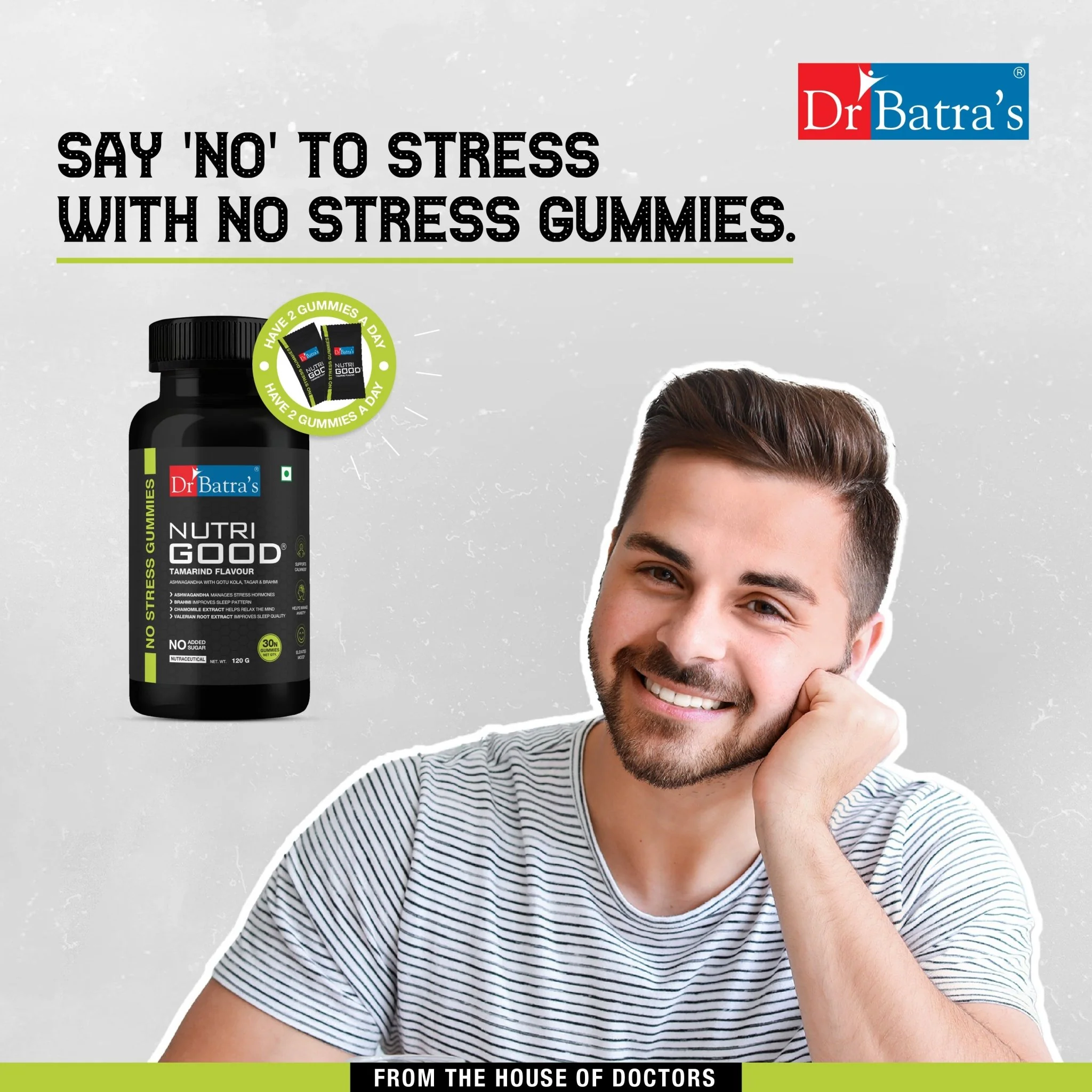 Dr Batra's Nutrigood No stress Gummies for Relaxation & Mental Wellness | Fortified with Ashwagandha, Brahmi & Chamomile for Stress Relief - 30 nos - Image 5