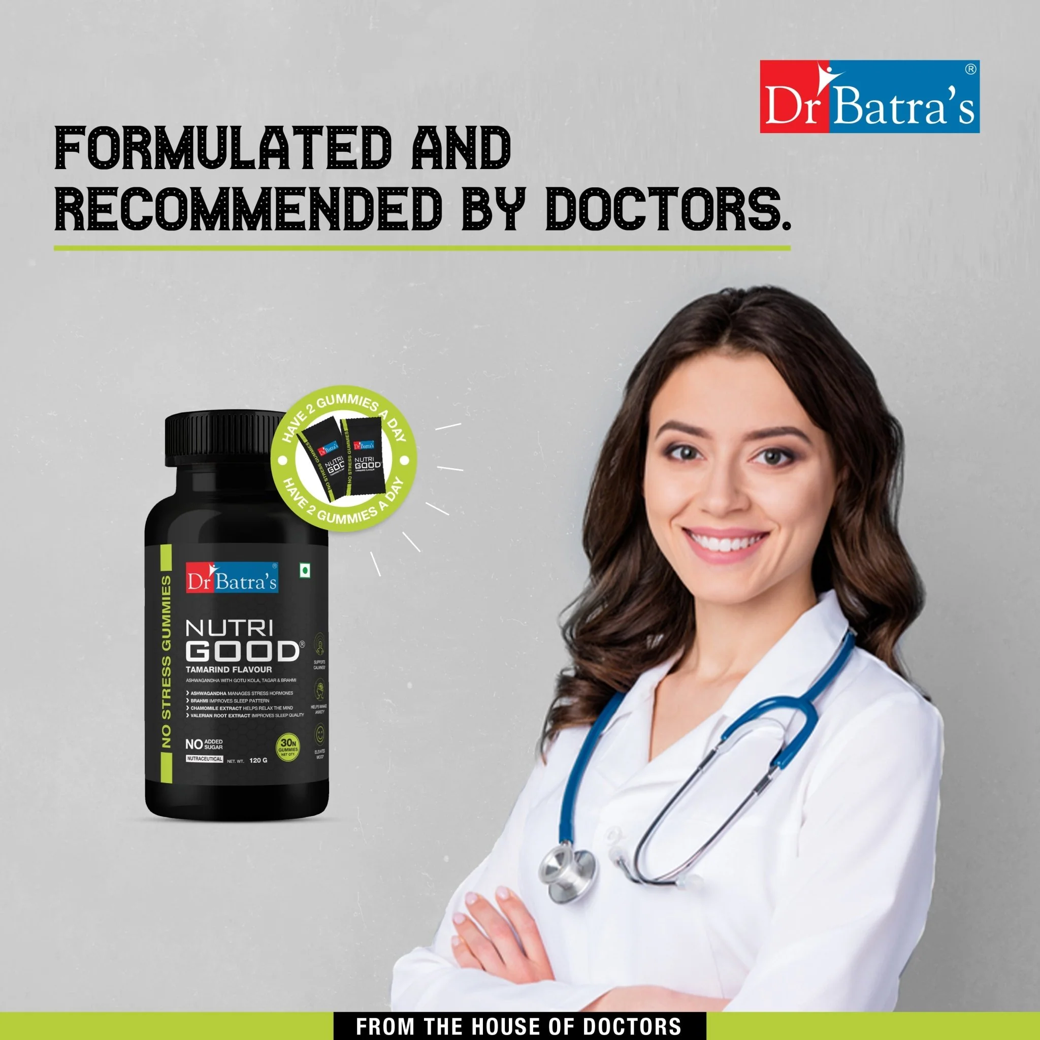 Dr Batra's Nutrigood No stress Gummies for Relaxation & Mental Wellness | Fortified with Ashwagandha, Brahmi & Chamomile for Stress Relief - 30 nos - Image 9