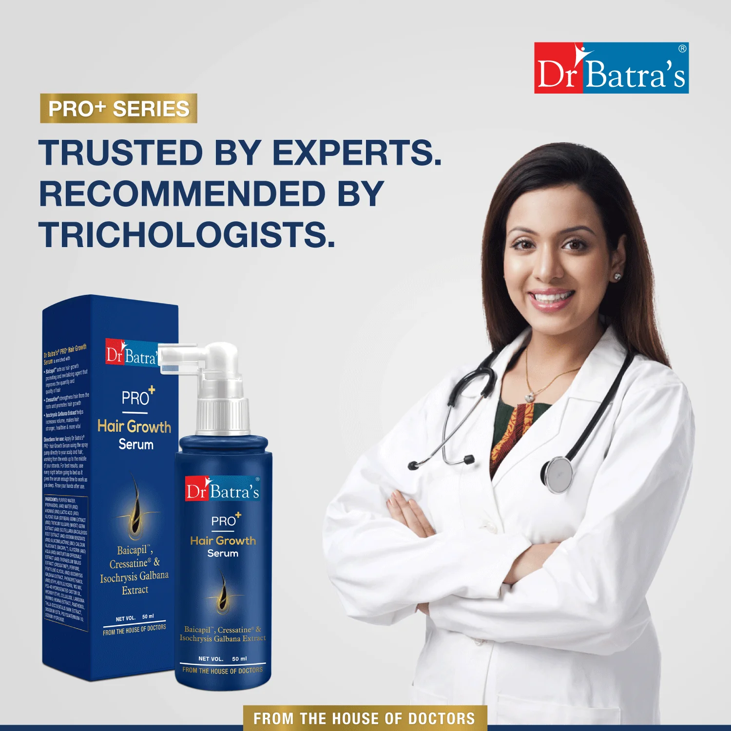 Dr Batra's Pro+ Hair Growth Serum-50 ml | Boosts Hair Growth & Hair Fall Control | with Baicapil™ + Cressatine + Isochrysis Galbana Extract | For Thicker, Stronger & Fuller Hair | Chemical-Free | For Men & Women - Image 6