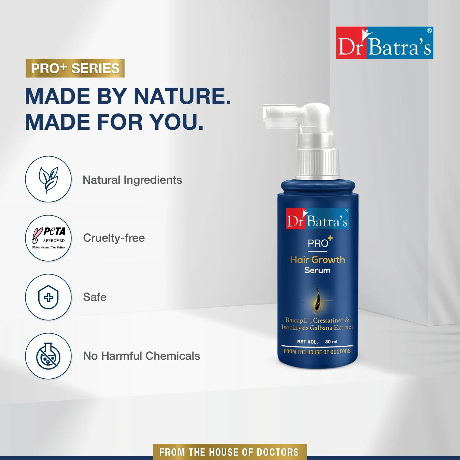 Dr Batra's Pro+ Hair Growth Serum-30 ml | Boosts Hair Growth & Hair Fall Control | with Baicapil™ + Cressatine + Isochrysis Galbana Extract | For Thicker, Stronger & Fuller Hair | Chemical-Free | For Men & Women - Image 5