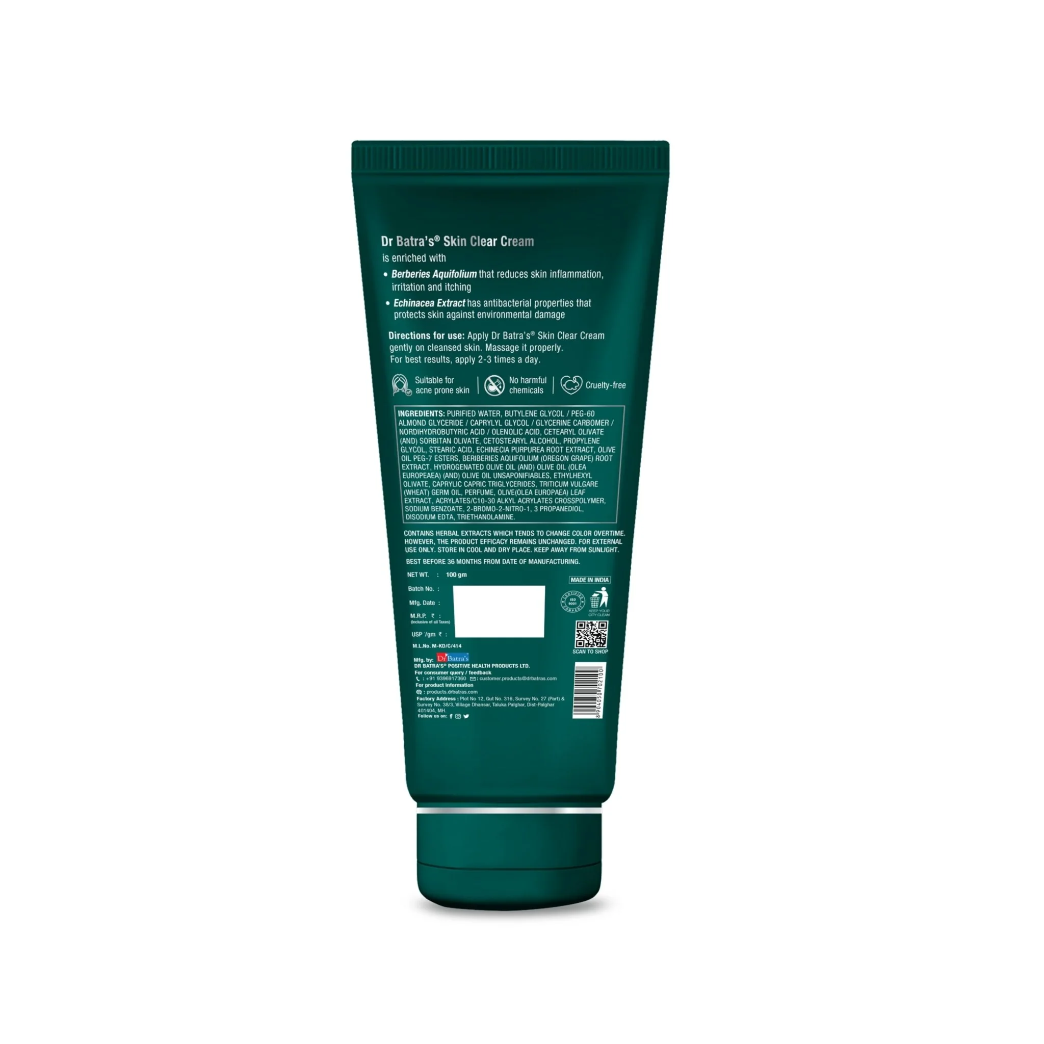 Dr Batra's Skin Clear Cream | Enriched with Berberies Aquifolium and Echinacea - 100 Gm - Image 3