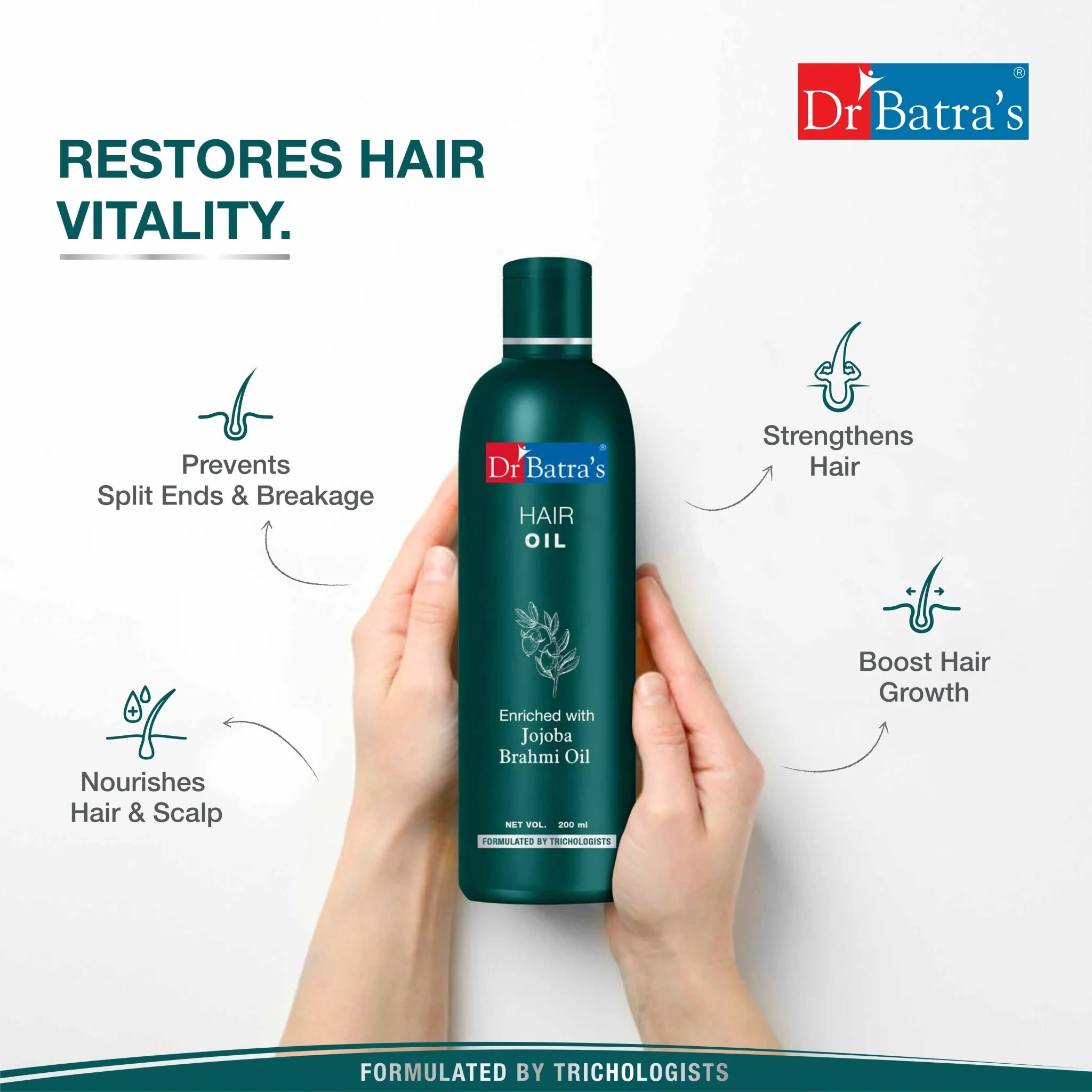 Dr Batra’s Jojoba Herbal Hair Oil | With Jojoba, Brahmi, Olive, Coconut, Sesame & Amla Oils | Nourishes Scalp, Strengthens Roots, Reduces Hair Fall & Promotes Hair Growth | 200 ml - Image 3