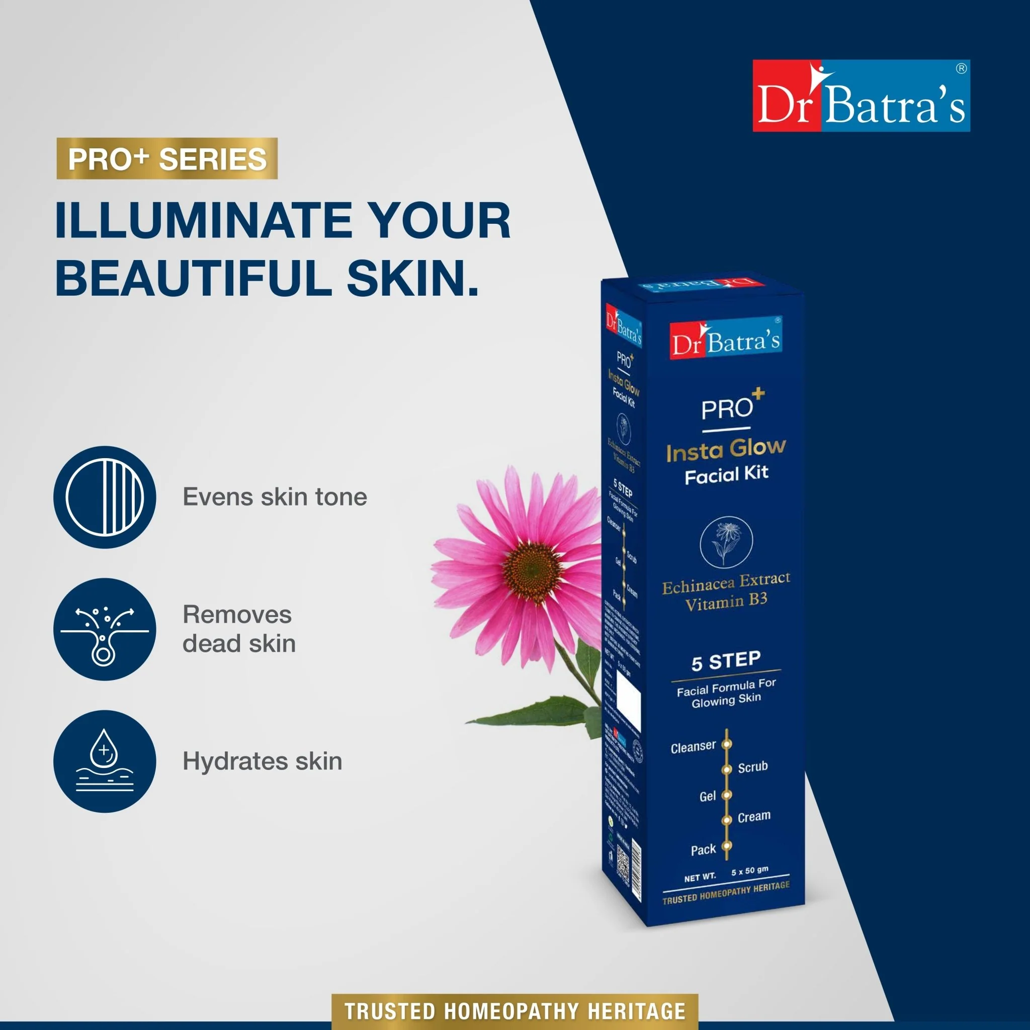 Dr Batra’s PRO+ Insta Glow Facial Kit – Salon Like Facial at Home | Brightening & Radiance Boosting | 5 Step Kit with Cleanser, Scrub, Gel, Cream & Pack - Image 9