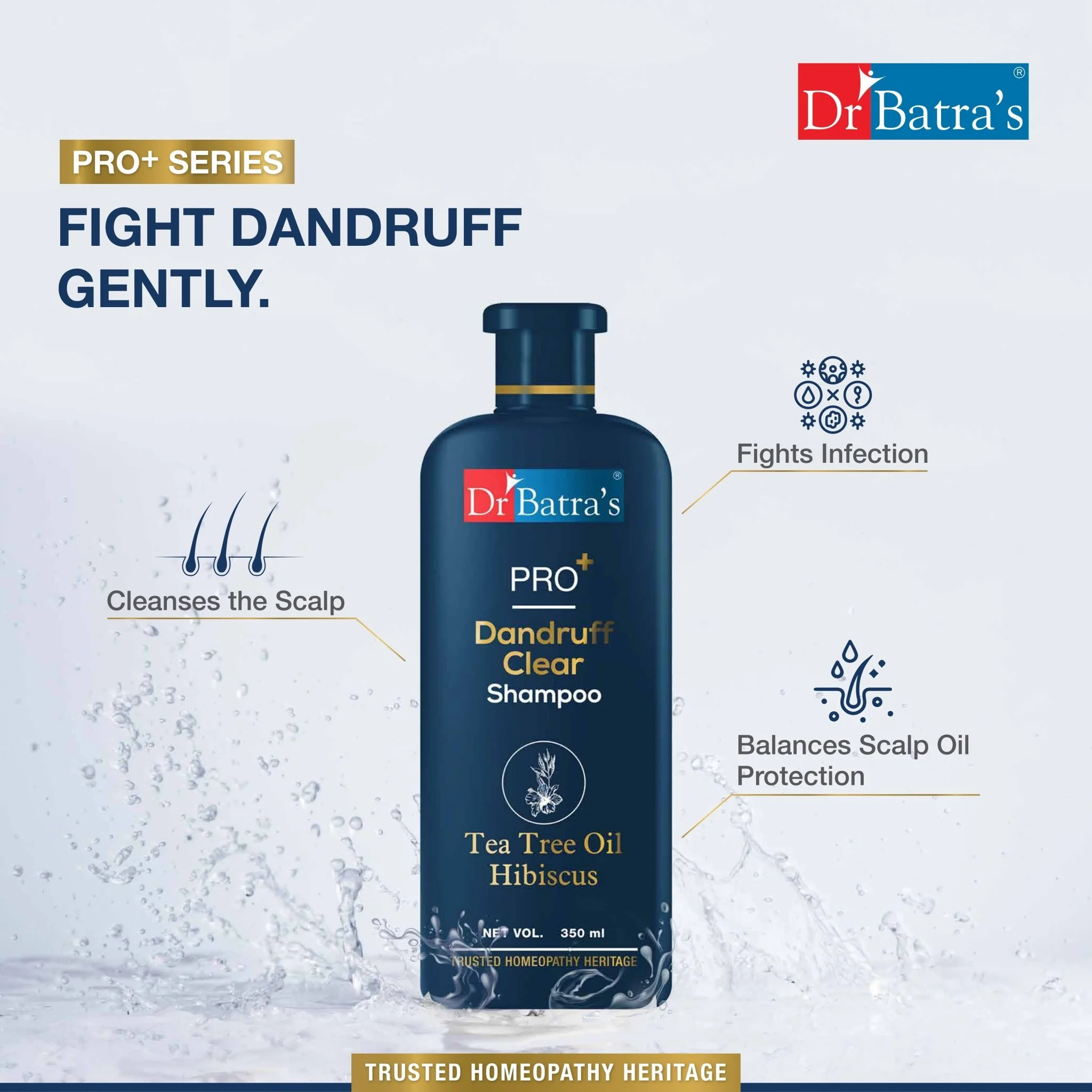 PRO+ Anti-Dandruff Shampoo 350ml – Doctor-formulated with Tea Tree & Hibiscus Extract |Reduces flakes | relieves itch and promotes a healthy scalp |  For Men & Women - Image 4