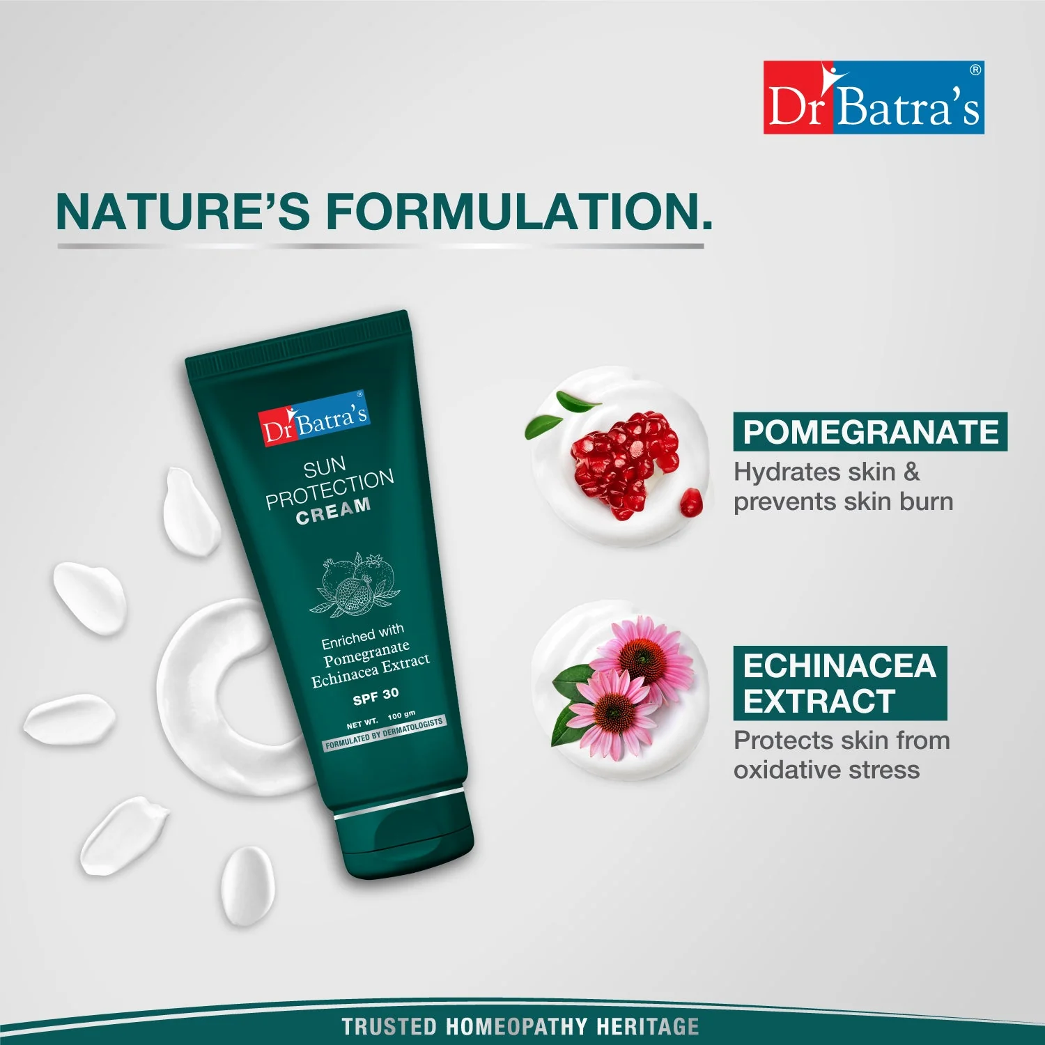 Dr Batra's® Sun Protection Cream SPF 30 – Broad Spectrum Sunscreen with Echinacea & Pomegranate | Blocks Harmful UV Rays, Prevents Sunburn & Darkening | Brightens & Protects Skin | For Men & Women - Image 4
