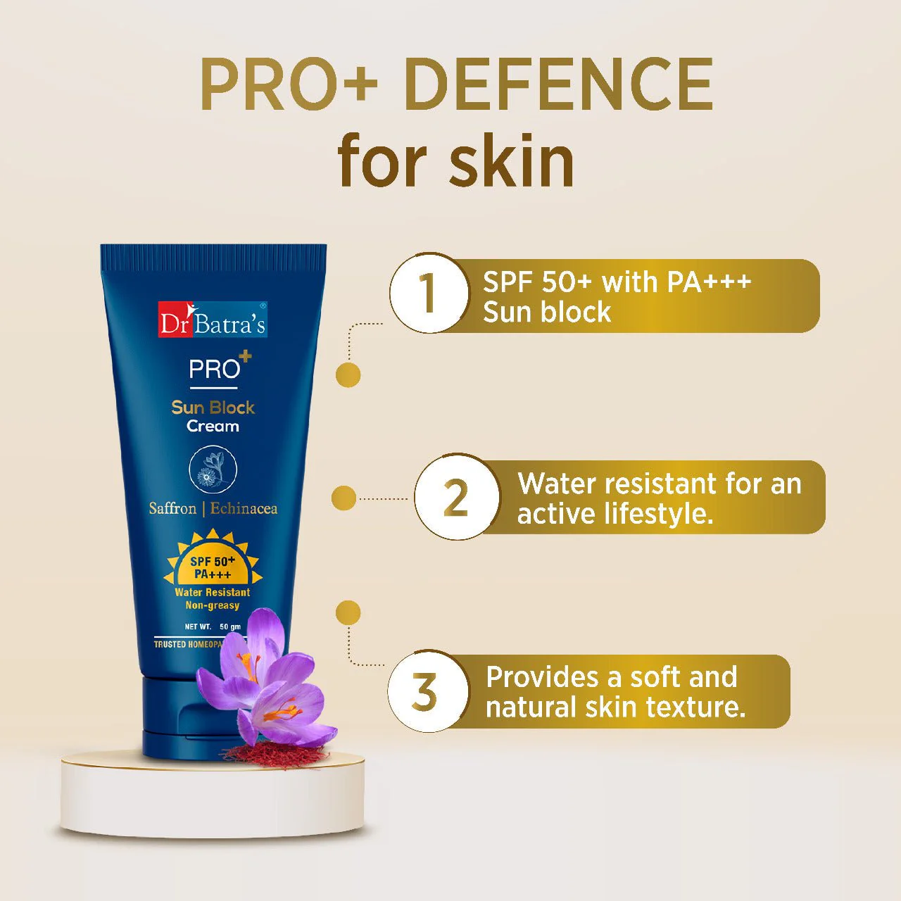 PRO+ Sun Block Cream SPF 50+ PA+++ – Broad spectrum sunscreen to protect your skin from harmful UVA & UVB rays. Ideal for daily sun protection | For Men & Women - Image 3